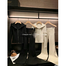 批发2026秋加绒针织套装女修身连帽外套<b class='q'>提</b><b class='q'>臀</b>微喇<b class='q'>裤</b>套装两件套