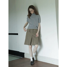 批发zhilinglu一芝伶伶 优雅秋<b class='q'>冬</b>休闲女士呢子开衩半裙灰色裙子配腰带