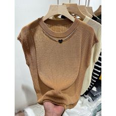 批发链条拼接无袖针织衫女2026夏季新款镂空<b class='q'>T</b><b class='q'>恤</b>上衣