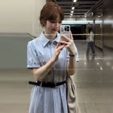批发法式蓝色条纹<b class='q'>衬衫</b>连衣裙子女装2026夏季新款收腰显瘦<b class='q'>气质</b>a字长裙