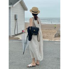 批发法式气质无袖棉麻连衣<b class='q'>裙</b>女2026夏季新款设计感后背镂空圆领背心<b class='q'>裙</b>