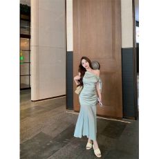 批发法式绿色网纱<b class='q'>拼接</b><b class='q'>连衣裙</b>子女夏季2026新款气质绝美高级感包臀长裙