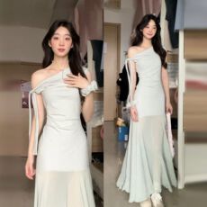 批发法式绿色网纱<b class='q'>拼接</b><b class='q'>连衣裙</b>子女夏季2026新款气质绝美高级感包臀长裙