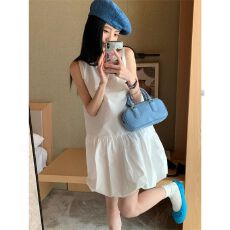 批发小众设计感法式白色连衣裙女夏季2026新款小个子无袖<b class='q'>背心</b>花苞短裙