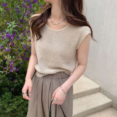 批发冰丝针织条纹吊带背心女内搭夏<b class='q'>宽松</b>无袖T恤小飞袖上衣