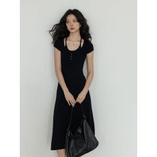 批发夏季T恤<b class='q'>背心</b>连衣裙女修身蕾丝拼接T恤针织内搭裙子2026新款<b class='q'>长裙</b>