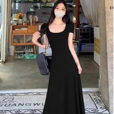 批发法式灰色<b class='q'>修身</b>连衣裙子女装夏季2026新款高级感气质收腰小个子长裙