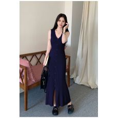 批发2026气质V领无袖针织连衣裙女夏季气质修身收腰中长款<b class='q'>背心</b>包臀裙