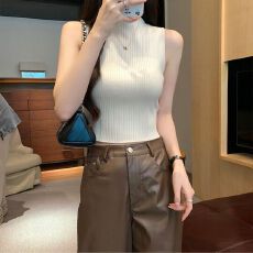 批发半高领针织背心<b class='q'>女</b>夏季新款修身外穿<b class='q'>小西装</b>内搭短款坑条无袖上衣