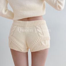 批发时髦格雷系·低腰弹力麻花针织短裤女春修身显瘦百搭休闲<b class='q'>毛线</b>短裤