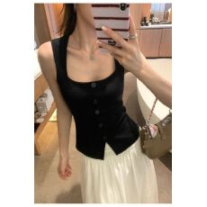 批发法式黑色背心吊带女装外穿气质修身显瘦内搭针织<b class='q'>休闲</b>气质无袖上衣
