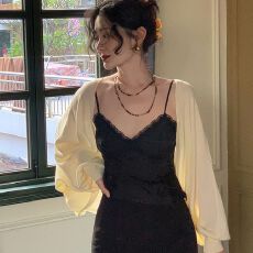 批发灯笼袖冰丝防晒坎肩<b class='q'>针织</b>开衫外套薄款女披肩夏配吊带长裙外搭<b class='q'>罩衫</b>