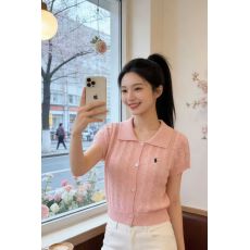 批发2026年夏季新款百搭翻领糖果色麻花镂空针织短袖开衫