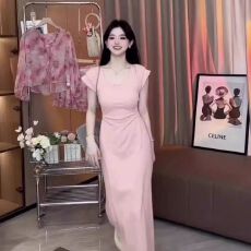 批发温柔风法式<b class='q'>连衣裙</b>设计夏季修身针织显瘦新款气质收腰短袖裙子长裙