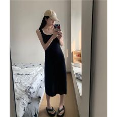 批发撞色针织吊带<b class='q'>连衣裙</b>女2026年夏季新款小个子打底长裙休闲背心裙子