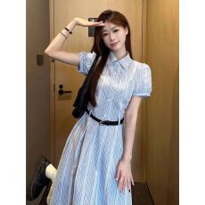 批发法式蓝色条纹<b class='q'>衬衫</b><b class='q'>连衣裙</b>子女装2026夏季新款收腰显瘦气质a字长裙