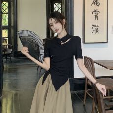 批发高级感新中式气质国风套装短袖T恤女夏季复古显瘦上衣