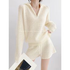 批发慵懒居家服针织套装女春夏宽松<b class='q'>长袖</b><b class='q'>卫衣</b>休闲阔腿长裤针织短裤子