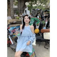 批发2026春夏装系穿搭套装女露肩<b class='q'>长袖</b>连衣裙秋季高腰休闲短裤子<b class='q'>两件套</b>