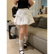 批发蝴蝶结绑带<b class='q'>蓬蓬裙</b>子白色<b class='q'>半身</b>裙春甜美风A字花苞裙