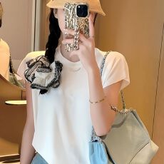 批发冰丝短袖T恤女夏季新款女装纯色百搭圆领宽松上衣正肩简约<b class='q'>打底衫</b>