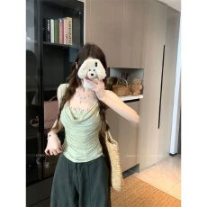 法式荡领高级正肩t恤女新款夏小众不撞款无袖上衣