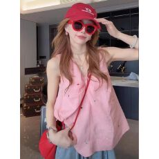 批发<b class='q'>韩版</b>爱心刺绣扭结背心<b class='q'>衬衫</b>女2026新款设计感苎麻小衫无袖别致上衣