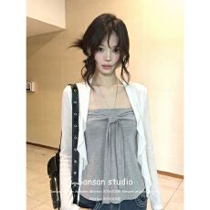 批发韩系荷叶边长袖开衫女春季穿搭内搭抹胸上衣<b class='q'>百搭</b>减龄纯欲两件套装