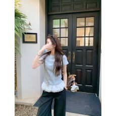 批发Berry 喜你而欢大庞<b class='q'>定制</b> 三色下摆拼接修身<b class='q'>T</b><b class='q'>恤</b>女圆领百搭显瘦上衣