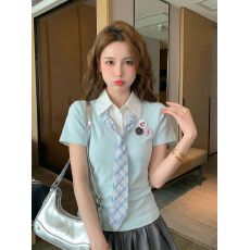 批发官图特价1*1纯棉螺纹210克短袖<b class='q'>t</b><b class='q'>恤</b>女夏新款勋章假两件<b class='q'>衬衫</b>领上衣