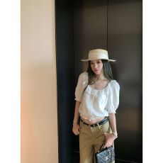 批发圆领泡泡袖<b class='q'>衬衫</b>女夏季新款通勤绣花纯色宽松短袖上衣