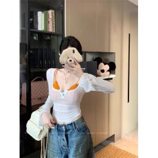 辣妹薄款白色长袖T恤女夏季新款修身显瘦设计感上衣