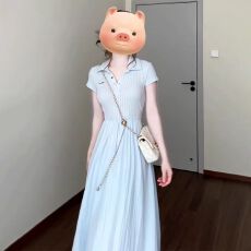 批发kumikumi设计感POLO领绑带短袖连衣裙女夏季新款小众别致显瘦<b class='q'>长裙</b>