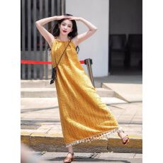 批发黄色流苏吊带连衣裙女夏季高级感超好看海边度假<b class='q'>长</b><b class='q'>裙子</b>