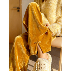 批发金丝绒复合<b class='q'>贝贝</b>绒金丝绒盘扣裤子女2025年时尚百搭高腰阔腿裤