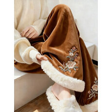 批发金丝绒复合<b class='q'>贝贝</b>绒新中式花朵金丝绒女2025冬季毛边显瘦休闲裤