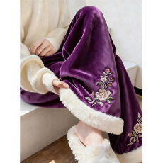 批发【金丝绒复合<b class='q'>贝贝</b>绒】新中式国风丝绒阔腿裤女加绒裤边毛边休闲裤