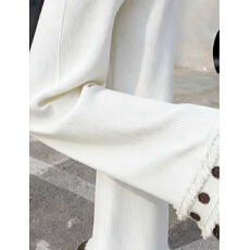 批发【欧棉绒复合贝贝绒】白色高腰阔腿裤垂感显瘦慵懒风香蕉裤直筒裤