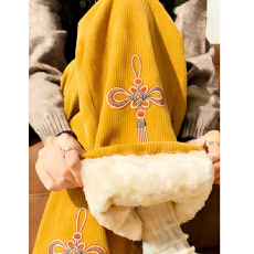 批发【欧棉绒复合】新中式国风刺绣阔腿裤女2026加绒加厚慵懒风休闲裤