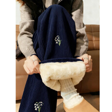 批发【欧棉<b class='q'>绒</b>复合<b class='q'>北极</b><b class='q'>绒</b>】2026秋冬季新款深蓝色加厚休闲直筒阔腿裤女