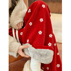 批发【欧棉<b class='q'>绒</b>复合<b class='q'>北极</b><b class='q'>绒</b>】新年红色灯芯<b class='q'>绒</b>阔腿裤女加<b class='q'>绒</b>加厚垂感直筒裤