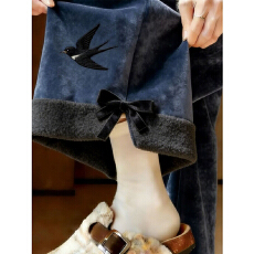 批发(现货)【金丝绒复合<b class='q'>贝贝</b>绒】2026新款新中式国风加绒蝴蝶结阔腿裤