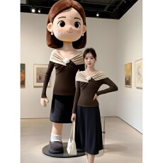 批发【1*1罗纹舒绒】法式设计感扭结<b class='q'>花朵</b>长袖纯欲风春显瘦气质<b class='q'>t</b><b class='q'>恤</b>上衣