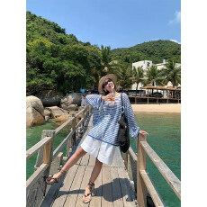 批发【天丝罗纹】 度假航海系列<b class='q'>条纹</b>防晒<b class='q'>T</b><b class='q'>恤</b>女26年春休闲百搭上衣ins