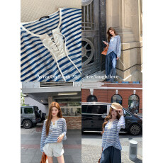 批发【天丝罗纹】26年春季新款度假法式<b class='q'>条纹</b>休闲防晒透气<b class='q'>长袖</b><b class='q'>T</b><b class='q'>恤</b>上衣