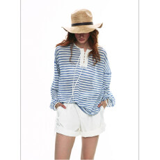 批发【天丝罗纹】26年春季新款度假法式蓝白<b class='q'>条纹</b>防晒透气<b class='q'>长袖</b><b class='q'>T</b><b class='q'>恤</b>上衣0