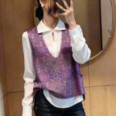 批发黄金缎国风马甲春新中式重工提花紫色马夹复古V领无袖背心