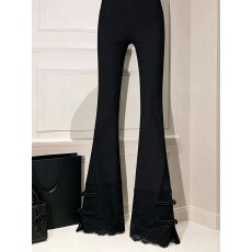 批发【捻丝乱麻】新中式黑色<b class='q'>裤</b>子女高级感<b class='q'>气质</b>显瘦蕾丝拼接微喇阔腿<b class='q'>裤</b>
