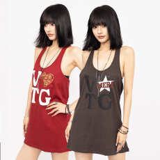 批发【40支莱雅消光1*1罗纹】美式字母印花无袖<b class='q'>背心女</b>宽松休闲运动上