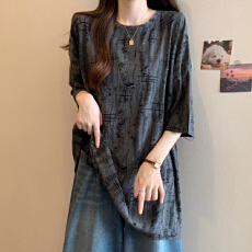 批发【原版做工】欧货大版宽松时尚短袖<b class='q'>T</b><b class='q'>恤</b>女夏大码中<b class='q'>长款</b>印花破洞上